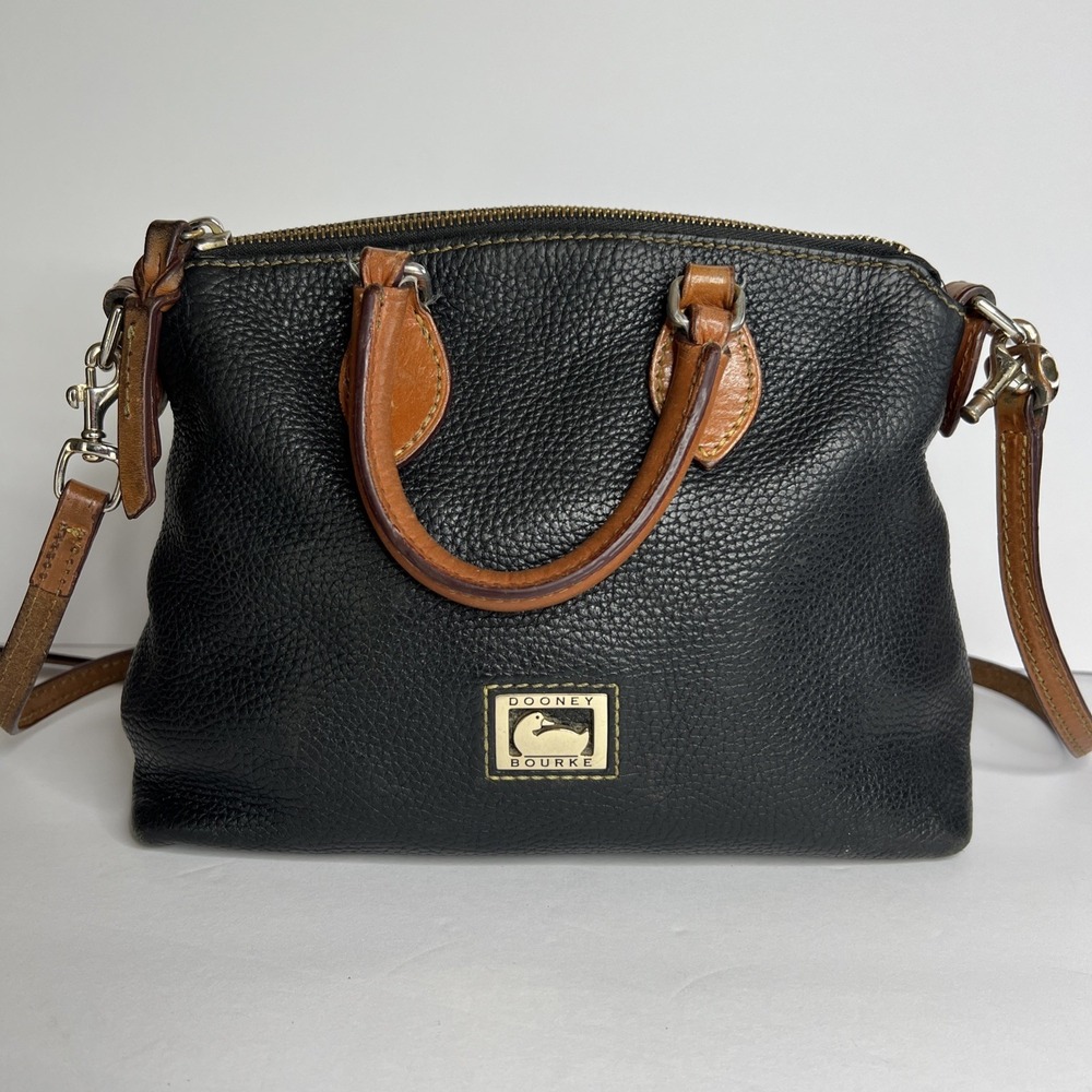 Dooney & Bourke Dillen Crossbody Satchel Hand Bag Pebbled Black Brown Leather - Picture 2 of 16